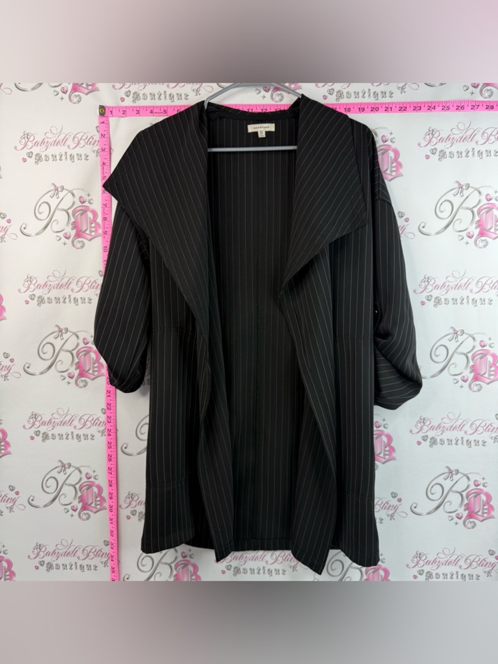 Worthington Open-Front Blazer Black Pinstripe